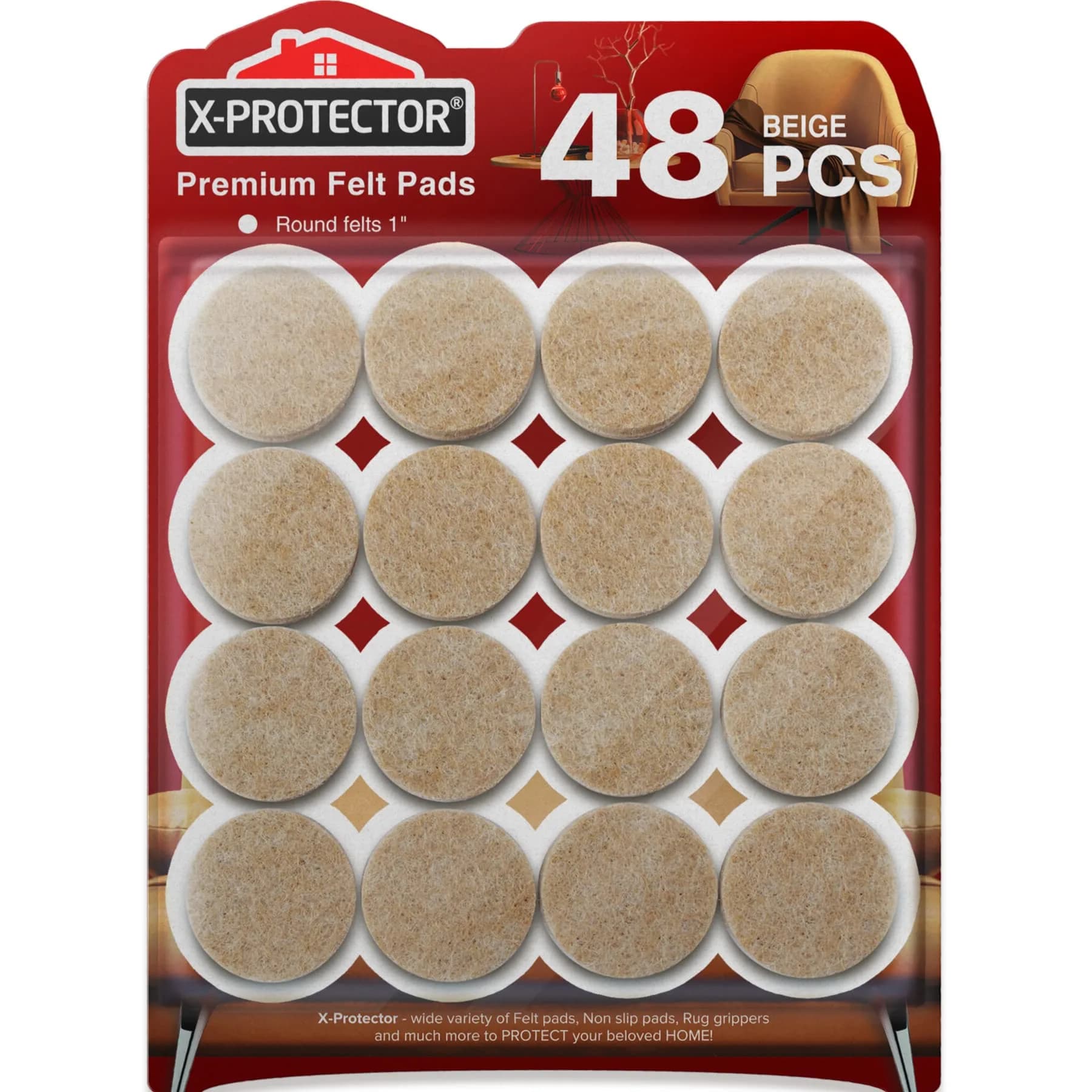 X-Protector Felt Furniture Pads 48 pcs 1" Beige | Floor Scratch Protection