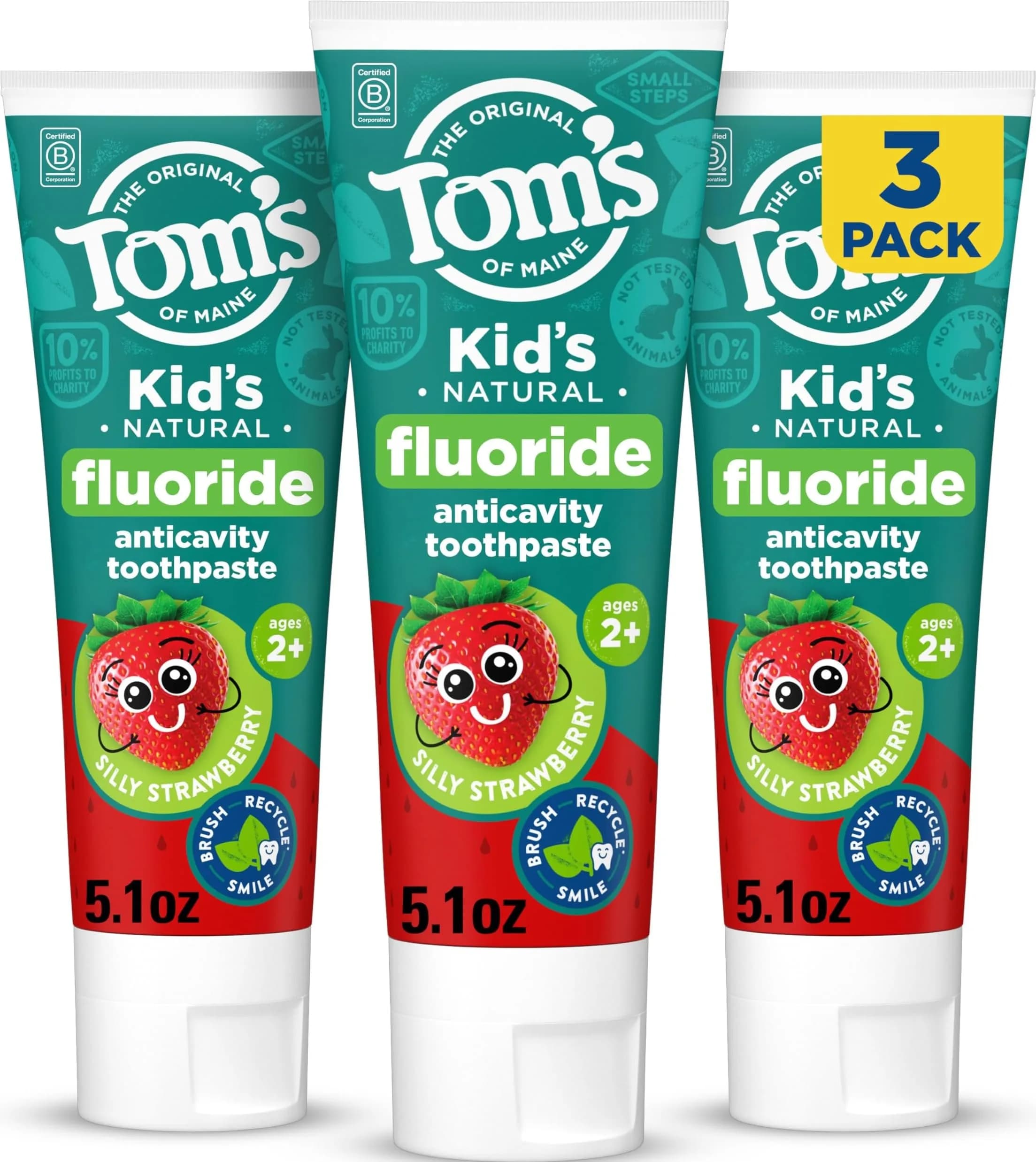 Tom's of Maine Natural Kids Fluoride Toothpaste, Silly Strawberry 3 Pack, 15.3 oz (434 g) | Fights Cavities with Natural Ingredients - main product image
