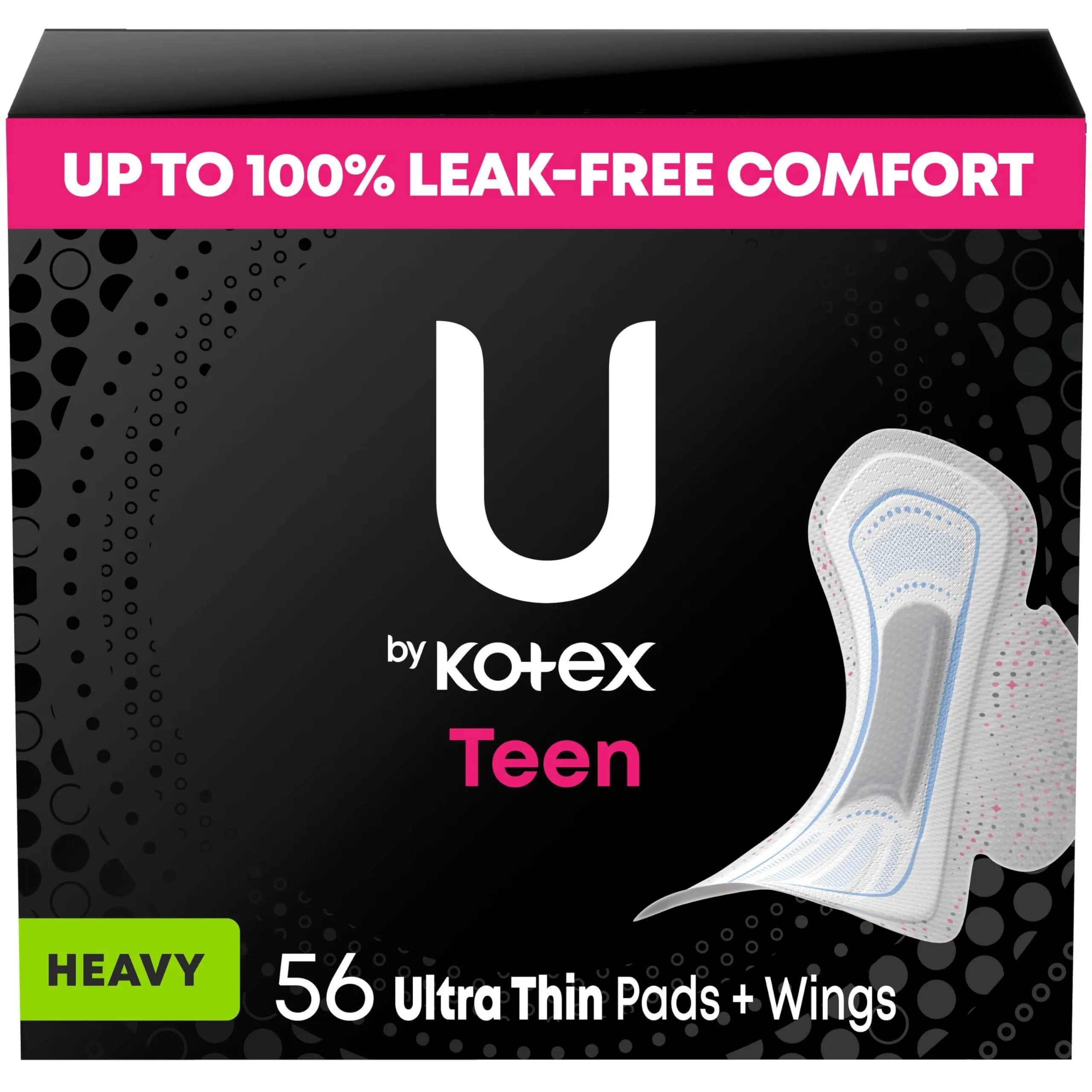 U by Kotex Balance Teen Ultra Thin Pads with Wings, Heavy Absorbency, 56 Count (4 Packs of 14) | Dermatologist Tested for Sensitive Skin - main product image