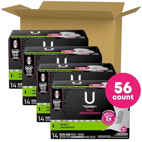 U by Kotex Balance Teen Ultra Thin Pads with Wings, Heavy Absorbency, 56 Count (4 Packs of 14) | Dermatologist Tested for Sensitive Skin thumbnail 2