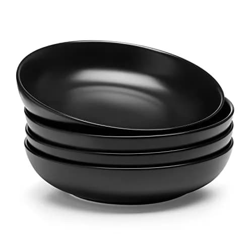 Teocera Matte Black Pasta Bowls Set of 4 | 35oz Porcelain Serving Bowls for Pasta & Salad thumbnail 1