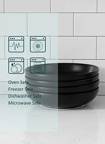 Teocera Matte Black Pasta Bowls Set of 4 | 35oz Porcelain Serving Bowls for Pasta & Salad thumbnail 6