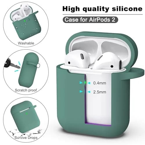 R-fun Silicone AirPods Case for 1st/2nd Gen with Carabiner & Cleaner Kit, Pine Green | Wireless Charging Compatible thumbnail 6