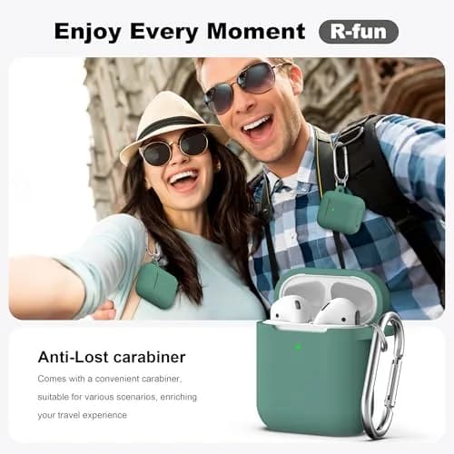 R-fun Silicone AirPods Case for 1st/2nd Gen with Carabiner & Cleaner Kit, Pine Green | Wireless Charging Compatible thumbnail 2