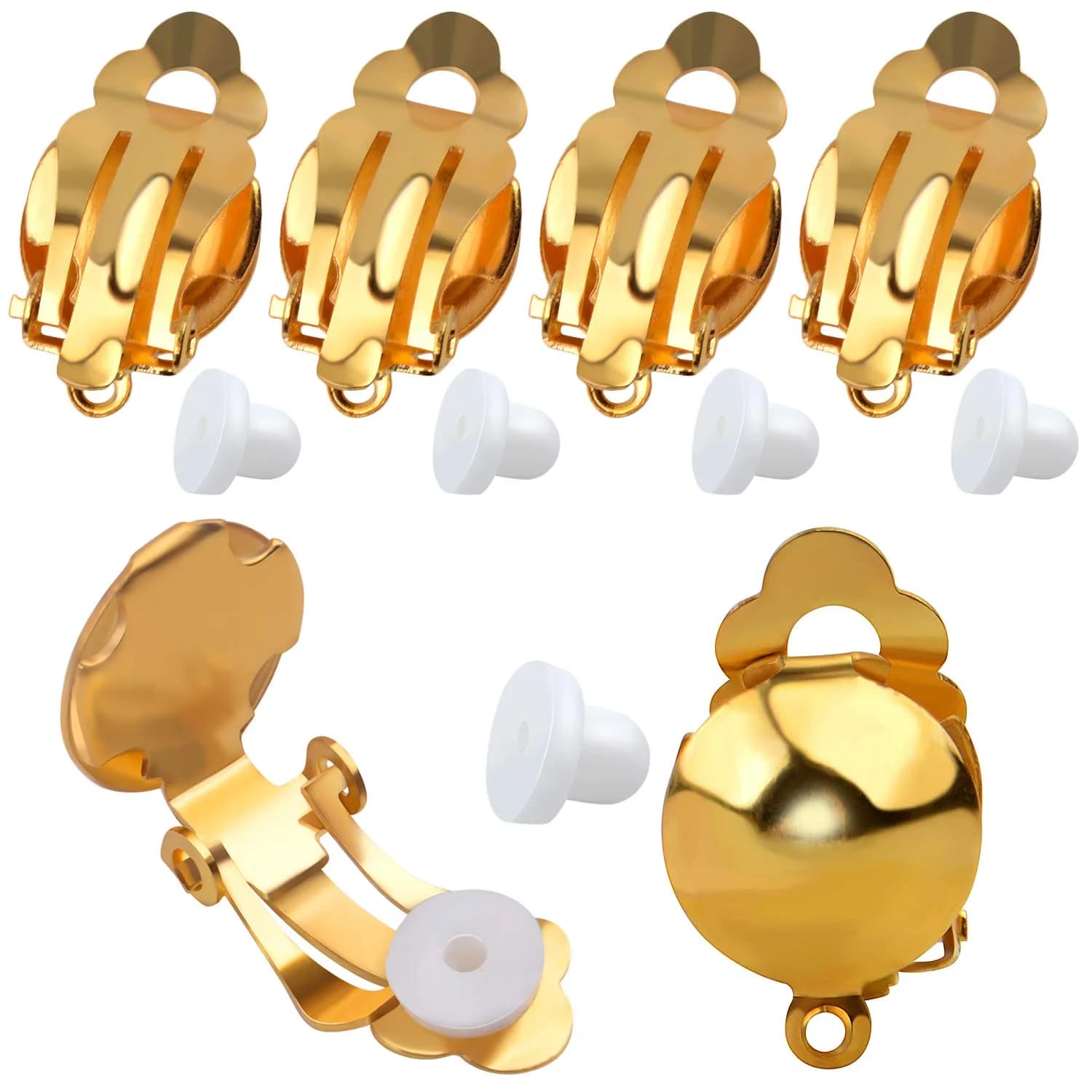 Aylifu Clip On Earring Converters for Non-Pierced Ears, Silver Brass, 20 Pieces (10mm x 19mm) — Gold