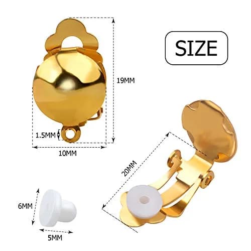 Aylifu Clip On Earring Converters for Non-Pierced Ears, Gold Finish, 10mm x 19mm (20 Pairs) thumbnail 7