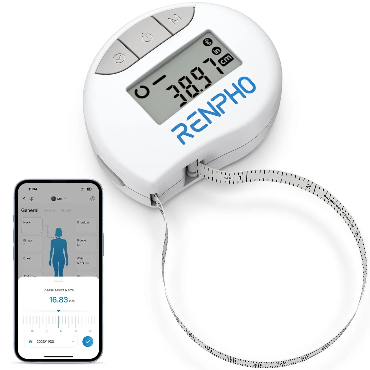 RENPHO Smart Body Measuring Tape 150cm (60in) | Retractable, Bluetooth App - main product image