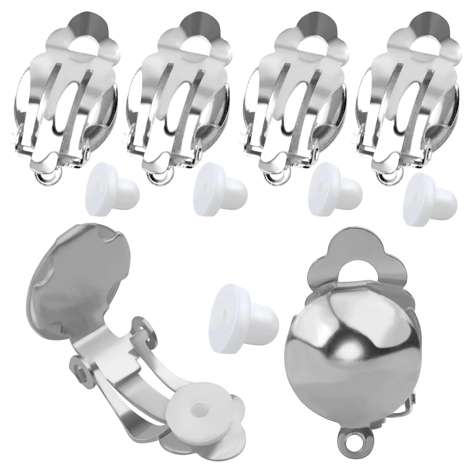 Aylifu Clip On Earring Converters for Non-Pierced Ears, Silver Brass, 20 Pieces (10mm x 19mm) - main product image