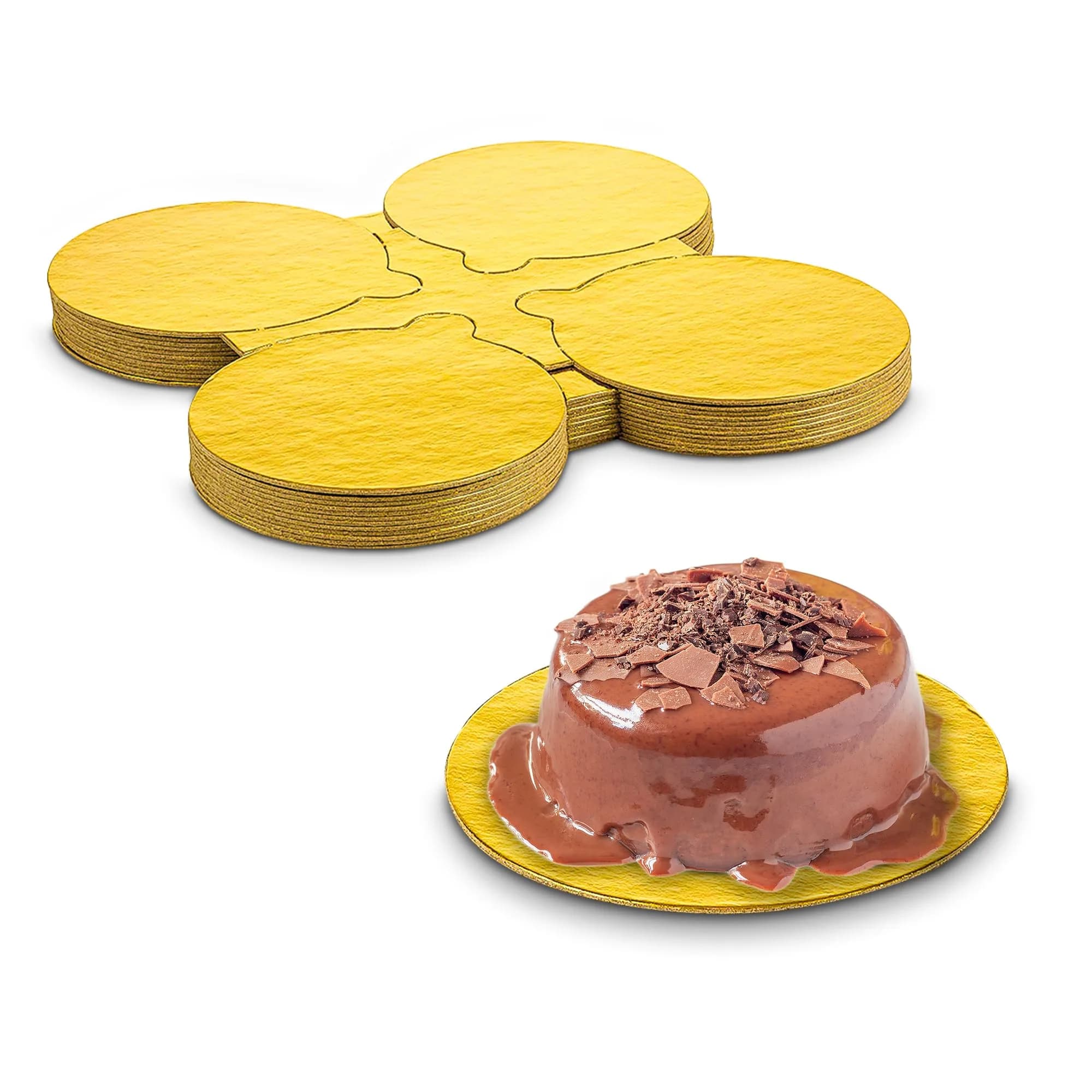 MT Products 4 inch Round Gold Cake/Pastry Dessert Board with Tab | Elegant Gold Finish for Cakes - main product image