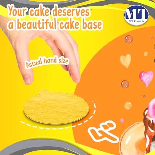 MT Products 4 inch Round Gold Cake/Pastry Dessert Board with Tab | Elegant Gold Finish for Cakes thumbnail 2