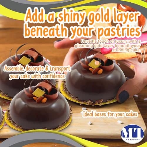 MT Products 4 inch Round Gold Cake/Pastry Dessert Board with Tab | Elegant Gold Finish for Cakes thumbnail 3