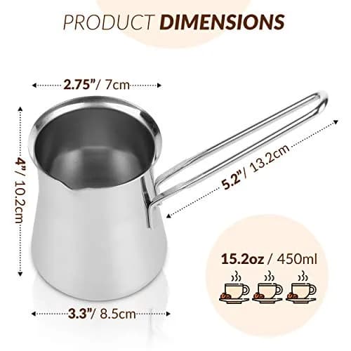 Caizen Coffee Turkish Coffee Pot 15oz | Durable Stainless Steel Briki for Gas & Electric Stoves thumbnail 3