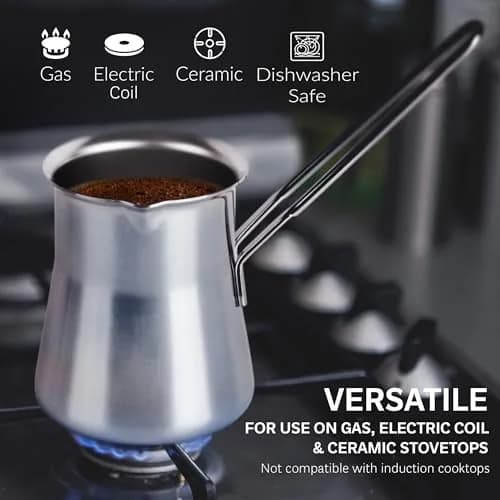 Caizen Coffee Turkish Coffee Pot 15oz | Durable Stainless Steel Briki for Gas & Electric Stoves thumbnail 4