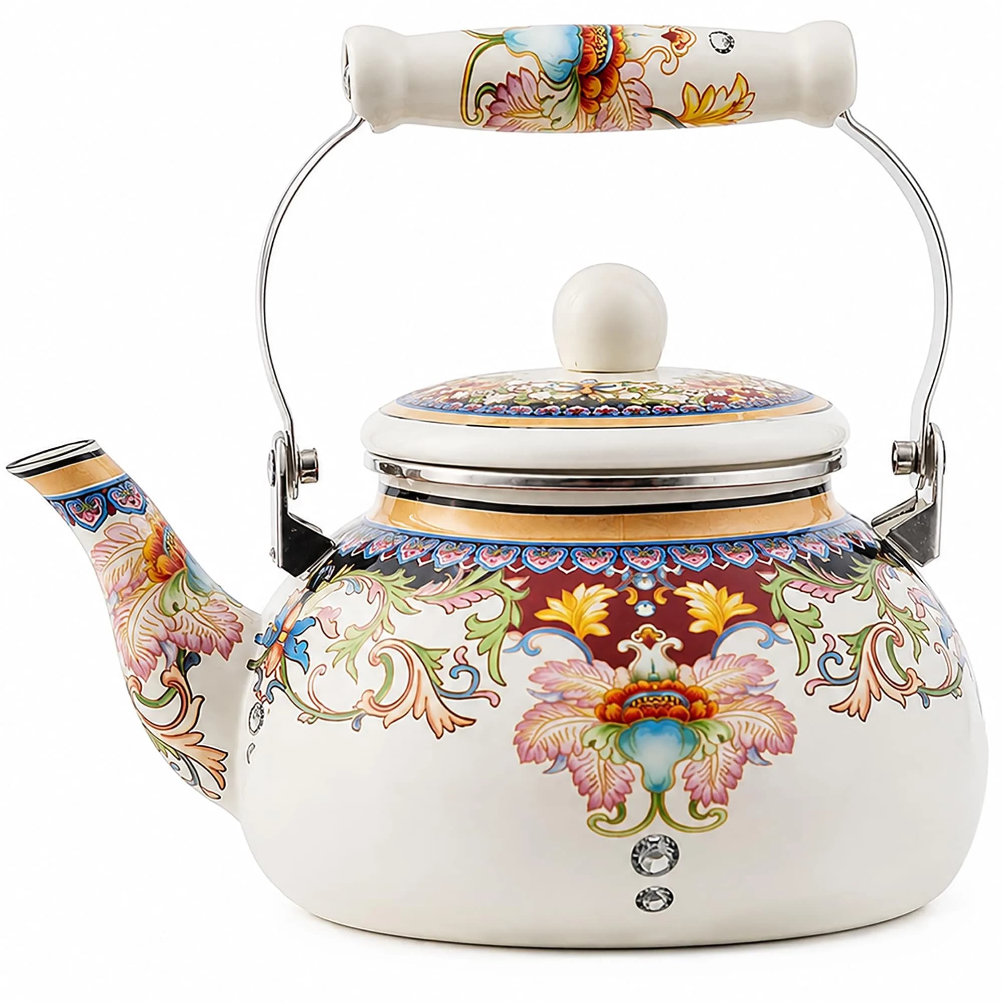 OLYTARU 2.5-Qt Floral Enamel Tea Kettle No Whistle | Vintage Floral Design, 2.4L Capacity, Compatible with Gas & Induction - main product image