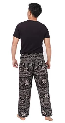 Banjamath Mens Yoga Harem Lounge Boho Parachute Pants Waist 36-40 Elephant Black | Loose Baggy Style for Relax & Festivals thumbnail 4