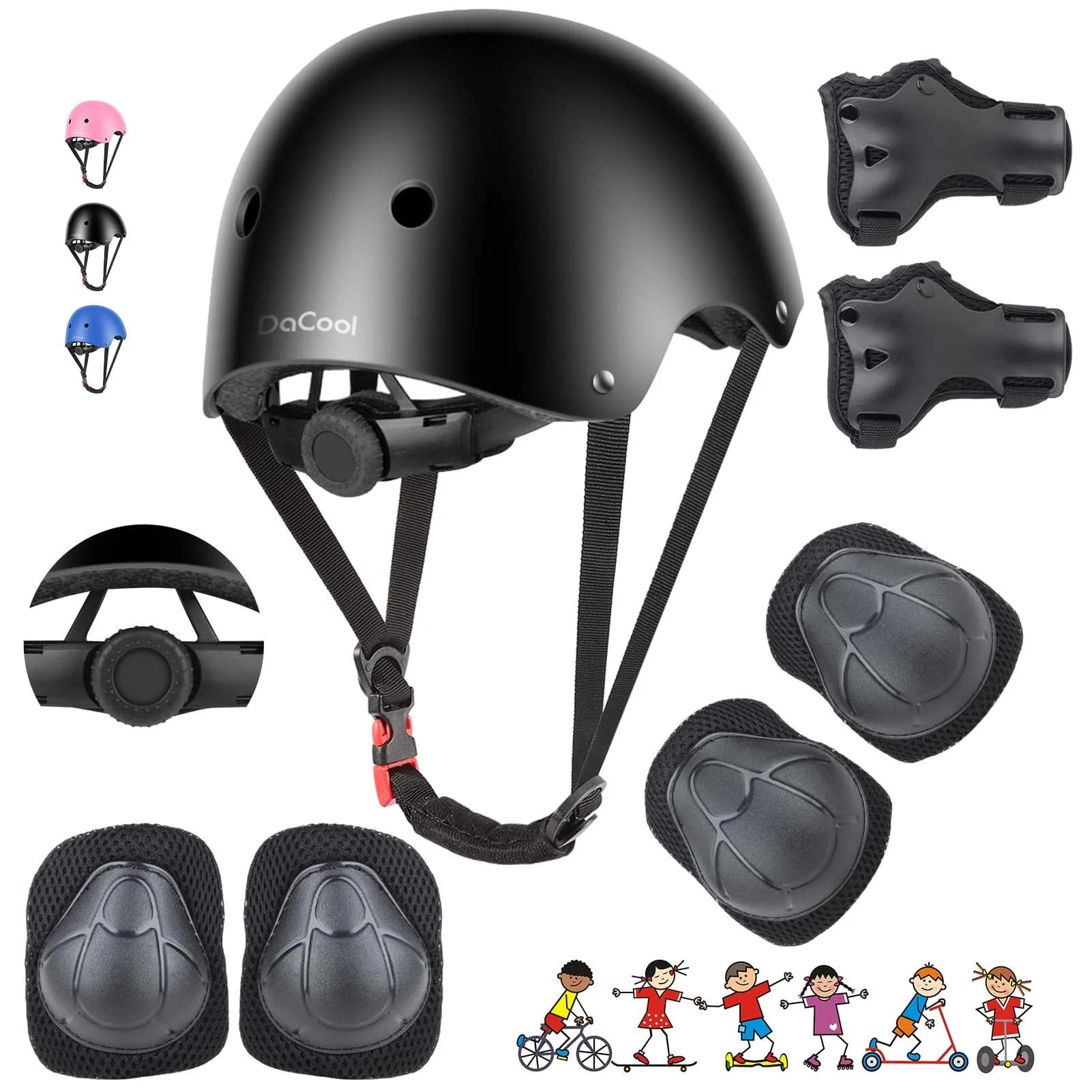 DaCool Kids Bike Helmet and Protective Gear Set with Knee Pads, Adjustable for Ages 3-8 | Multi-Sport Safety Gear - main product image