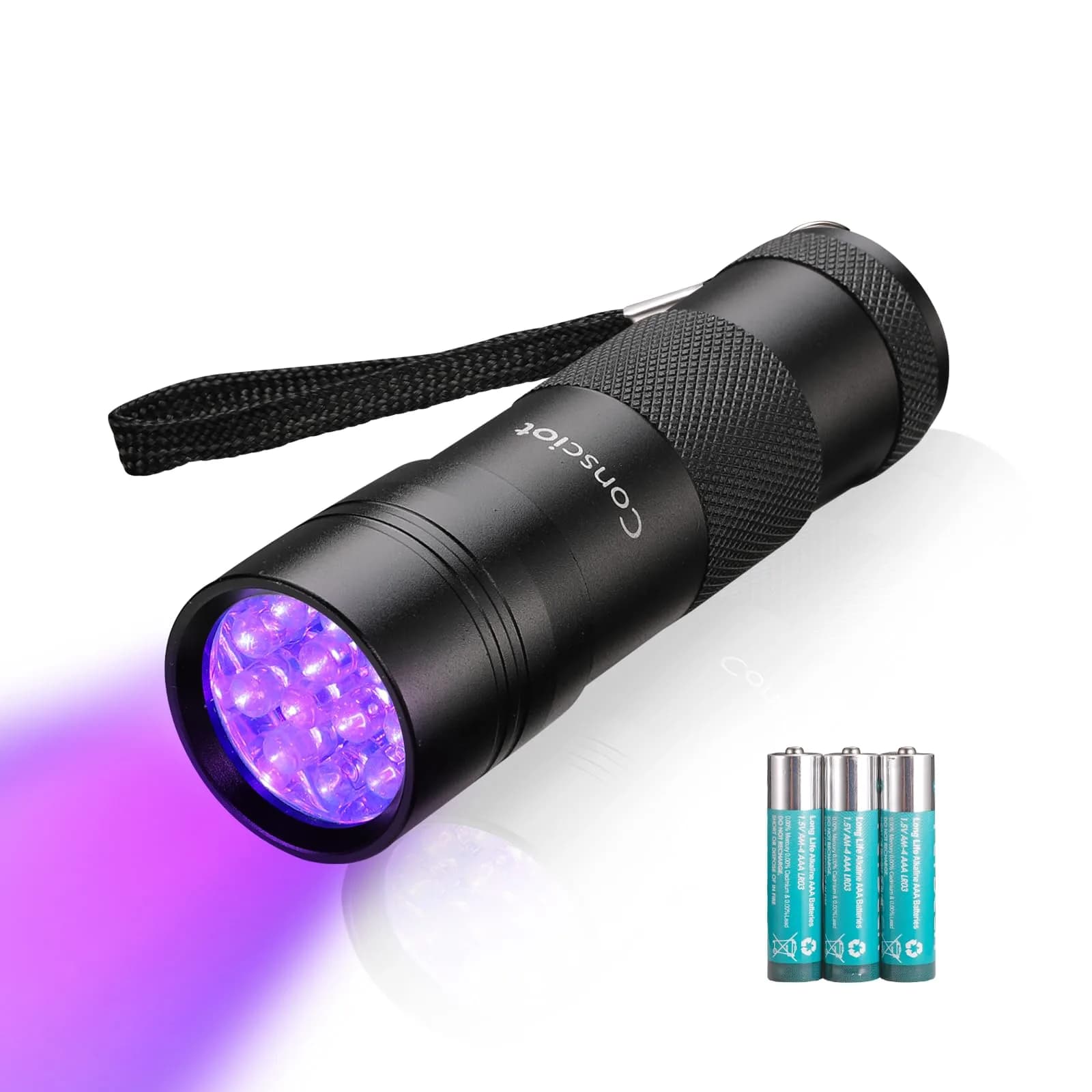 Consciot 2 Pack UV Blacklight Flashlight 12 LED 395nm | Pet Urine Detector for Dry Stains — Black