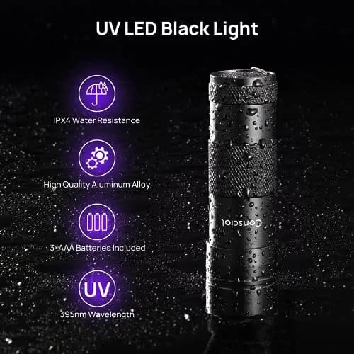 Consciot 12 LED UV Blacklight Flashlight 395nm | Pet Urine Detector for Dry Stains & Scorpions thumbnail 3