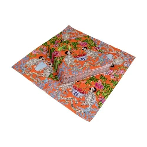 Caspari Monkeys Paper Cocktail Napkins in Orange | Eco-Friendly 3-Ply 80 Count thumbnail 7
