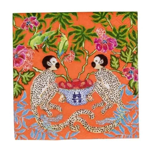 Caspari Monkeys Paper Cocktail Napkins in Orange | Eco-Friendly 3-Ply 80 Count thumbnail 3