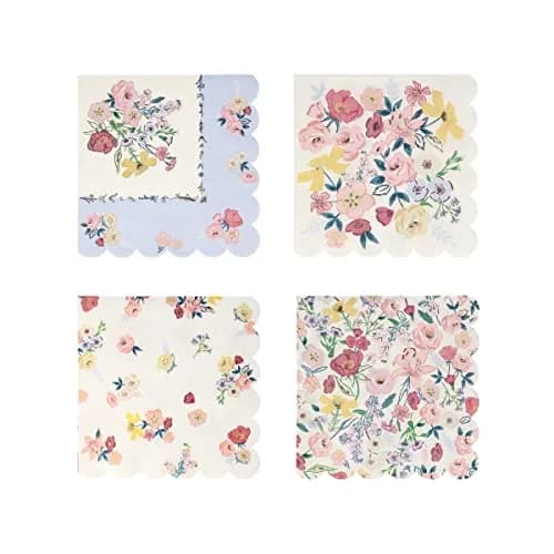 Meri Meri Garden Floral Napkins 16 Pack | Thick 3-Ply Paper, Floral Design, Scalloped Edge, Disposable, Large 6.5x6.5 inches thumbnail 1