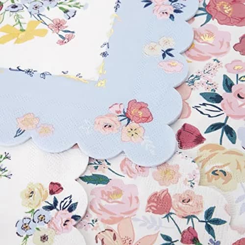 Meri Meri Garden Floral Napkins 16 Pack | Thick 3-Ply Paper, Floral Design, Scalloped Edge, Disposable, Large 6.5x6.5 inches thumbnail 3