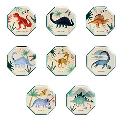 Meri Meri Dinosaur Kingdom Party Plates, Pack of 8, 8.25" | Dinosaur-themed disposable plates for kids' birthday parties thumbnail 1
