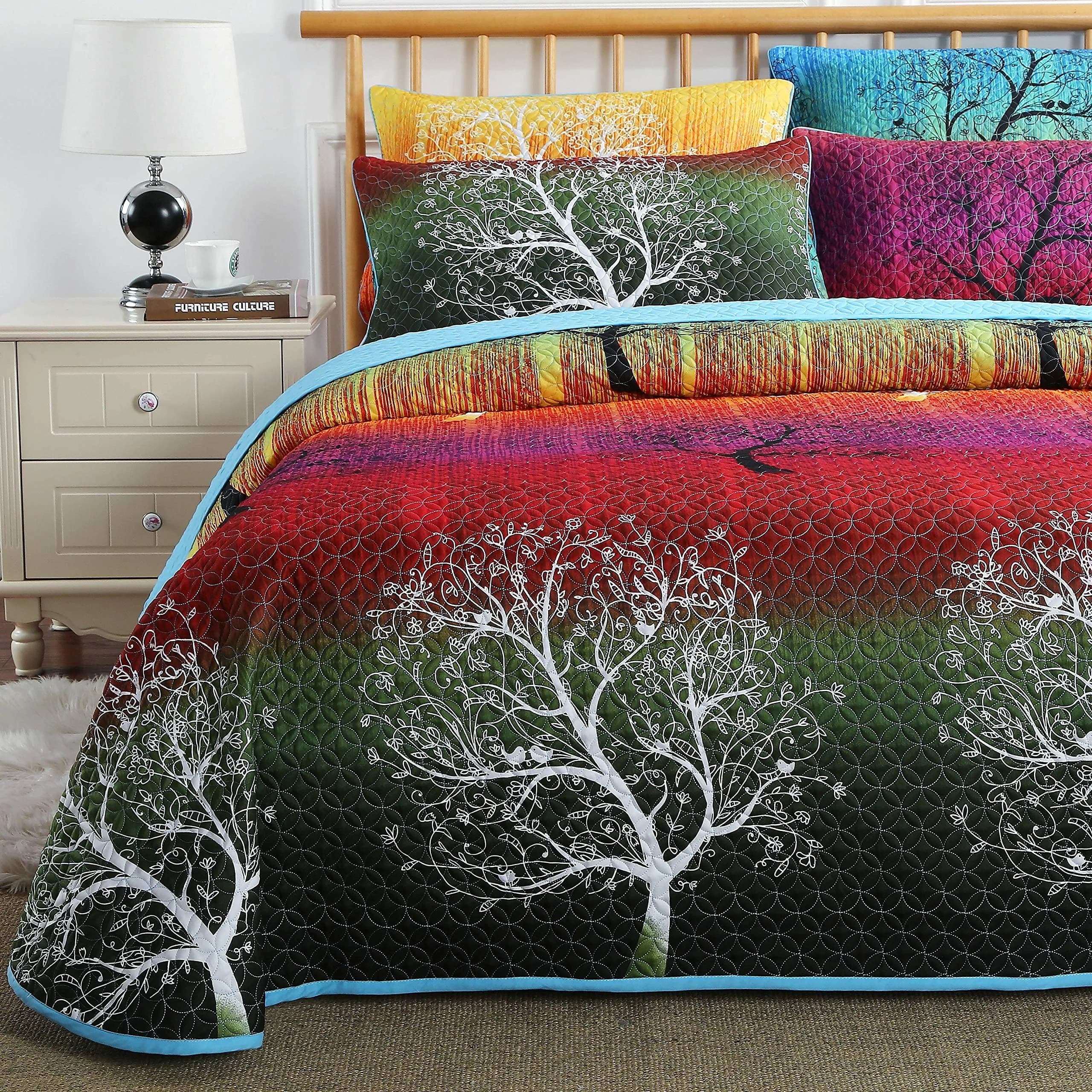 Swanson Beddings Rainbow Tree Bedspread Coverlet Quilt Set King | Reversible Microfiber - main product image