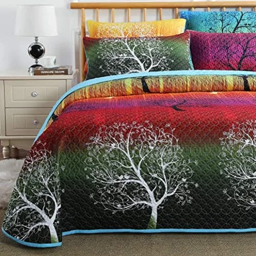 Swanson Beddings Rainbow Tree Bedspread Coverlet Quilt Set King | Reversible Microfiber thumbnail 1
