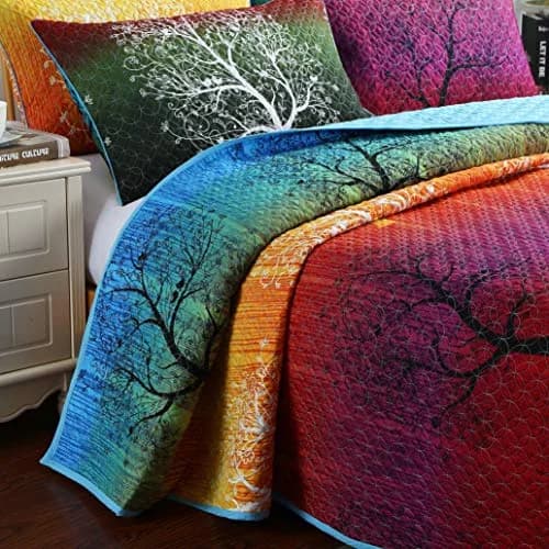 Swanson Beddings Rainbow Tree Bedspread Coverlet Quilt Set King | Reversible Microfiber thumbnail 5