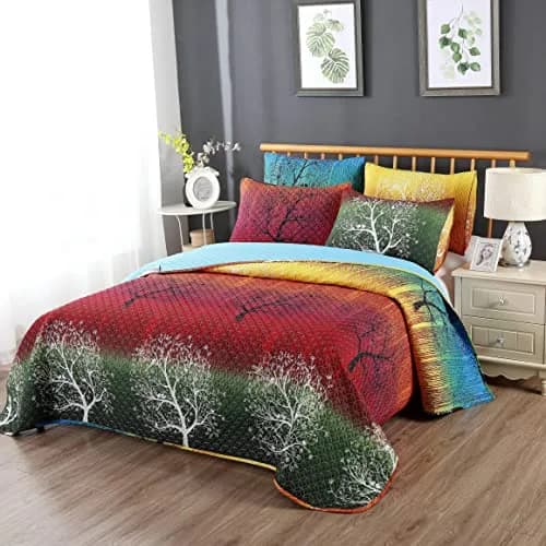 Swanson Beddings Rainbow Tree Bedspread Coverlet Quilt Set King | Reversible Microfiber thumbnail 6