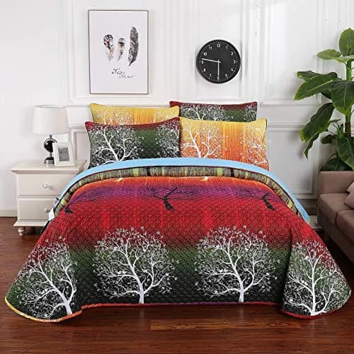Swanson Beddings Rainbow Tree Bedspread Coverlet Quilt Set King | Reversible Microfiber thumbnail 2