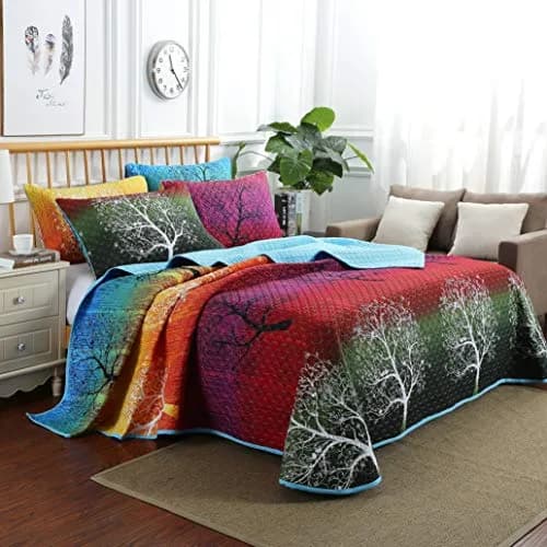 Swanson Beddings Rainbow Tree Bedspread Coverlet Quilt Set King | Reversible Microfiber thumbnail 3