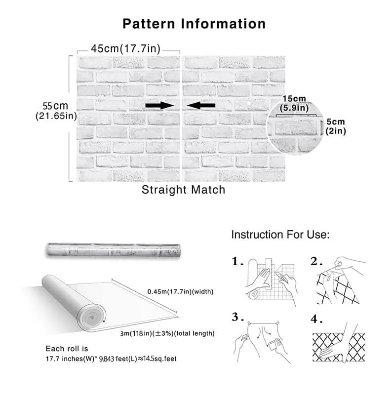 Cohoo Home White Brick Wallpaper Peel and Stick 45cm x 305cm | Realistic Faux Brick Look for Walls thumbnail 7