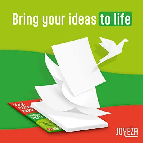 JOYEZA Premium Printable Vinyl Sticker Paper for Inkjet Printer - 25 Sheets Matte White Waterproof, Dries Quickly Vivid Colors, Holds Ink well- Tear Resistant thumbnail 7