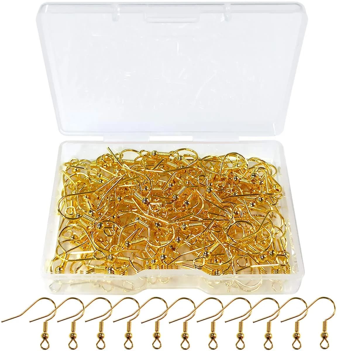 TTSAM Gold Plated Earring Hooks with Ball and Coil, Hypoallergenic Ear Wires for Jewelry Making | 120 Pcs (19x18mm) - main product image