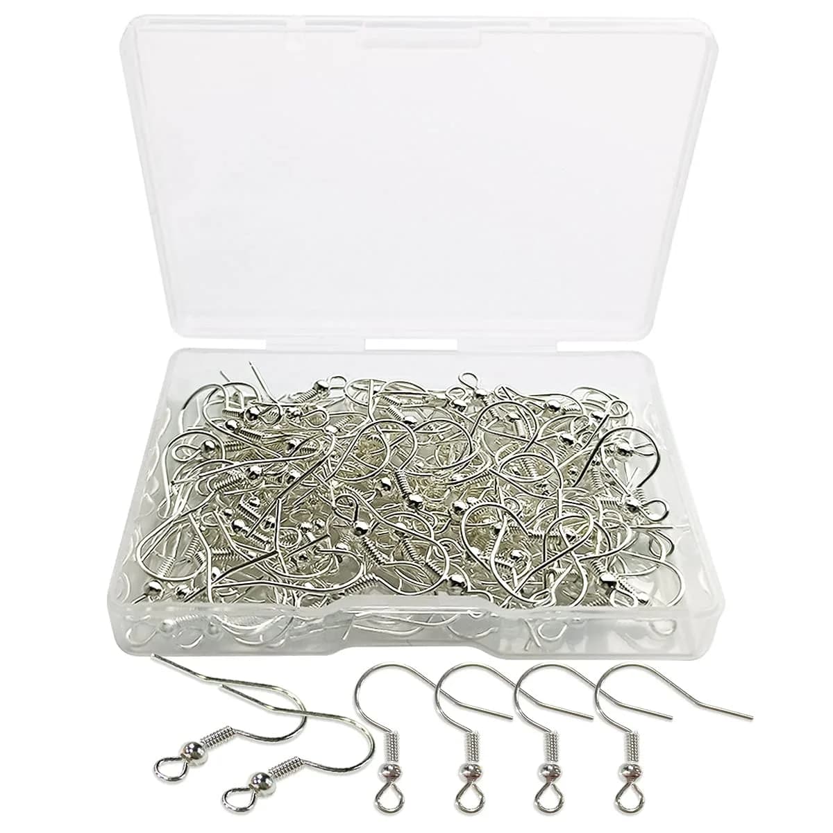 TTSAM Gold Plated Earring Hooks with Ball and Coil, Hypoallergenic Ear Wires for Jewelry Making | 120 Pcs (19x18mm) — silver