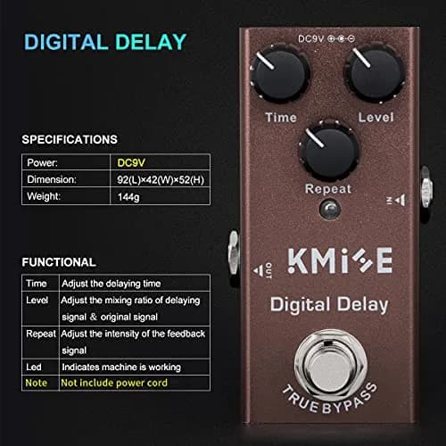 lotmusic Digital Delay Electric Guitar Effects Pedal 52mm (2.05in) x 92mm (3.62in) x 42mm (1.65in) | True Bypass Noise Reduction thumbnail 5