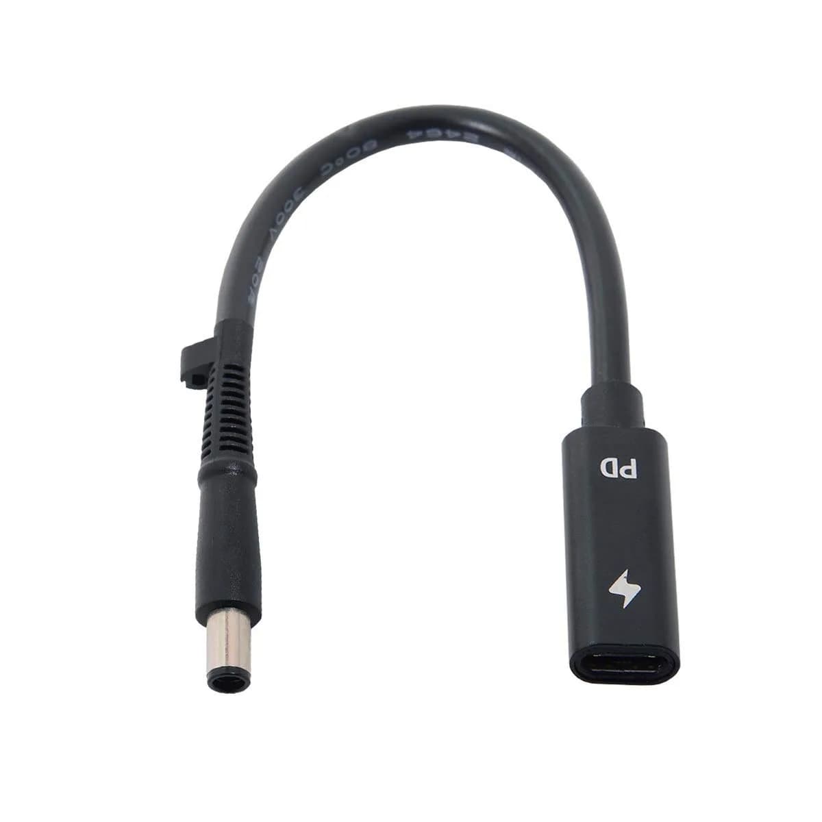 cablecc USB-C Female to DC 5.5x2.1mm PD Charge Cable 20cm (0.65ft) | Powers Laptops 18-20V — Black 7.4x5.0HP
