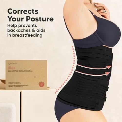 KeaBabies Revive 3-in-1 Postpartum Belly Support Recovery Wrap Band Midnight Black XL | Supports Core & Pelvis thumbnail 5