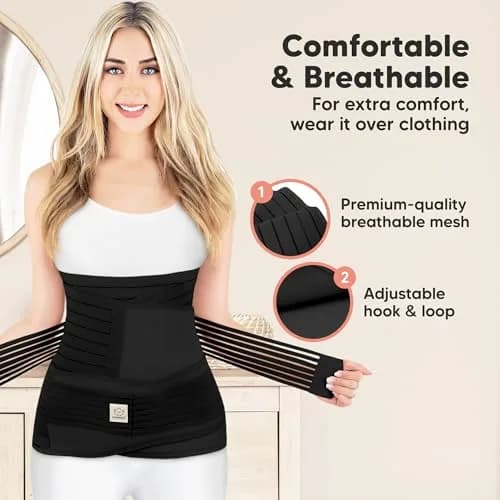 KeaBabies Revive 3-in-1 Postpartum Belly Support Recovery Wrap Band Midnight Black XL | Supports Core & Pelvis thumbnail 3