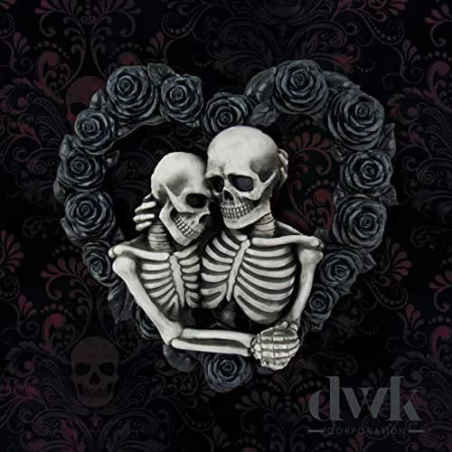 DWK Love Eternal Skeleton Couple Black Rose Wreath Wall Sculpture 34 cm (13.5" W x 12.5" H x 2.5" D) | Hand-Painted Resin Decor thumbnail 5
