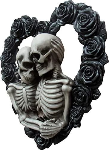 DWK Love Eternal Skeleton Couple Black Rose Wreath Wall Sculpture 34 cm (13.5" W x 12.5" H x 2.5" D) | Hand-Painted Resin Decor thumbnail 3
