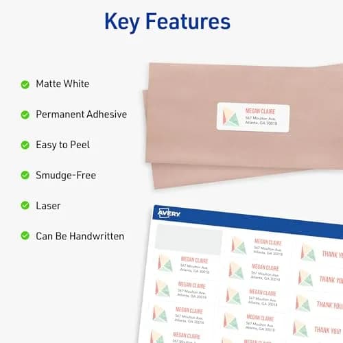 Avery Printable Address Labels with Sure Feed, 1" x 2-5/8" Customizable Stickers, White, 15,000 Labels Total (2-Pack) thumbnail 3