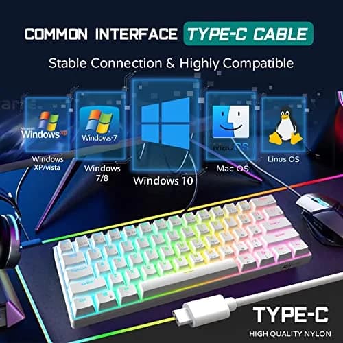 RK ROYAL KLUDGE RK61 Wired 60% Mechanical Gaming Keyboard with Brown Switches, RGB Backlit, Hot-Swappable, 61 Keys, White | Programmable QMK/VIA thumbnail 6
