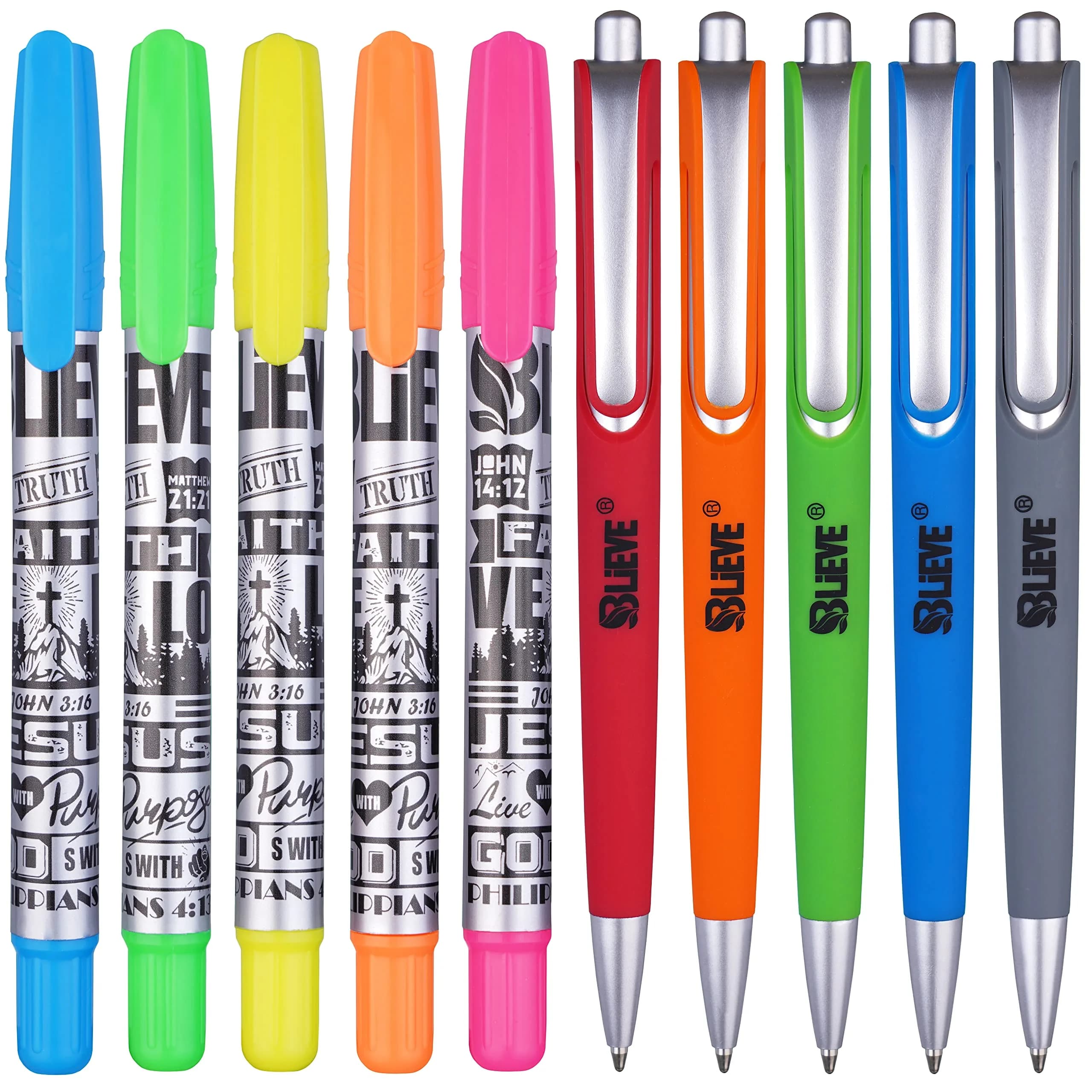 BLIEVE Aesthetic Gel Pens and Highlighters Set 10-Piece | Smooth Ink, No Bleed, Bible Journaling