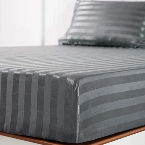 Lanest Housing Satin Sheets Set Full Size Grey Striped 4 Piece | Silky Soft Cooling Comfort for All Seasons thumbnail 4
