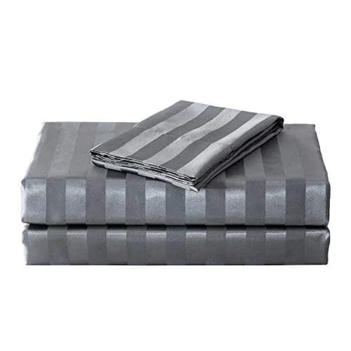 Lanest Housing Satin Sheets Set Full Size Grey Striped 4 Piece | Silky Soft Cooling Comfort for All Seasons thumbnail 7