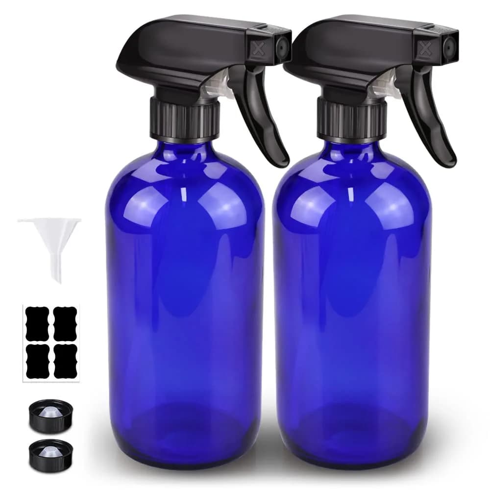 Bontip Amber Glass Spray Bottle 473ml (16 oz) 2-Pack | Shields from Light Damage — Blue / 16 Ounces