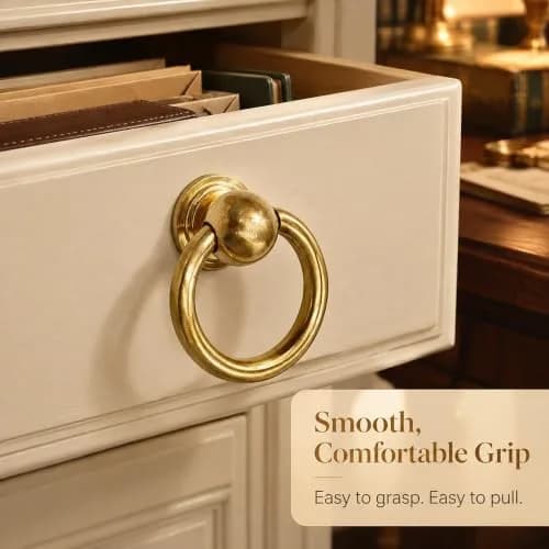 LC LICTOP Brass Drop Ring Pulls, 1.6 Inch Antique, 2Pcs | Vintage Brass Cabinet Handles with Ergonomic Ring thumbnail 5